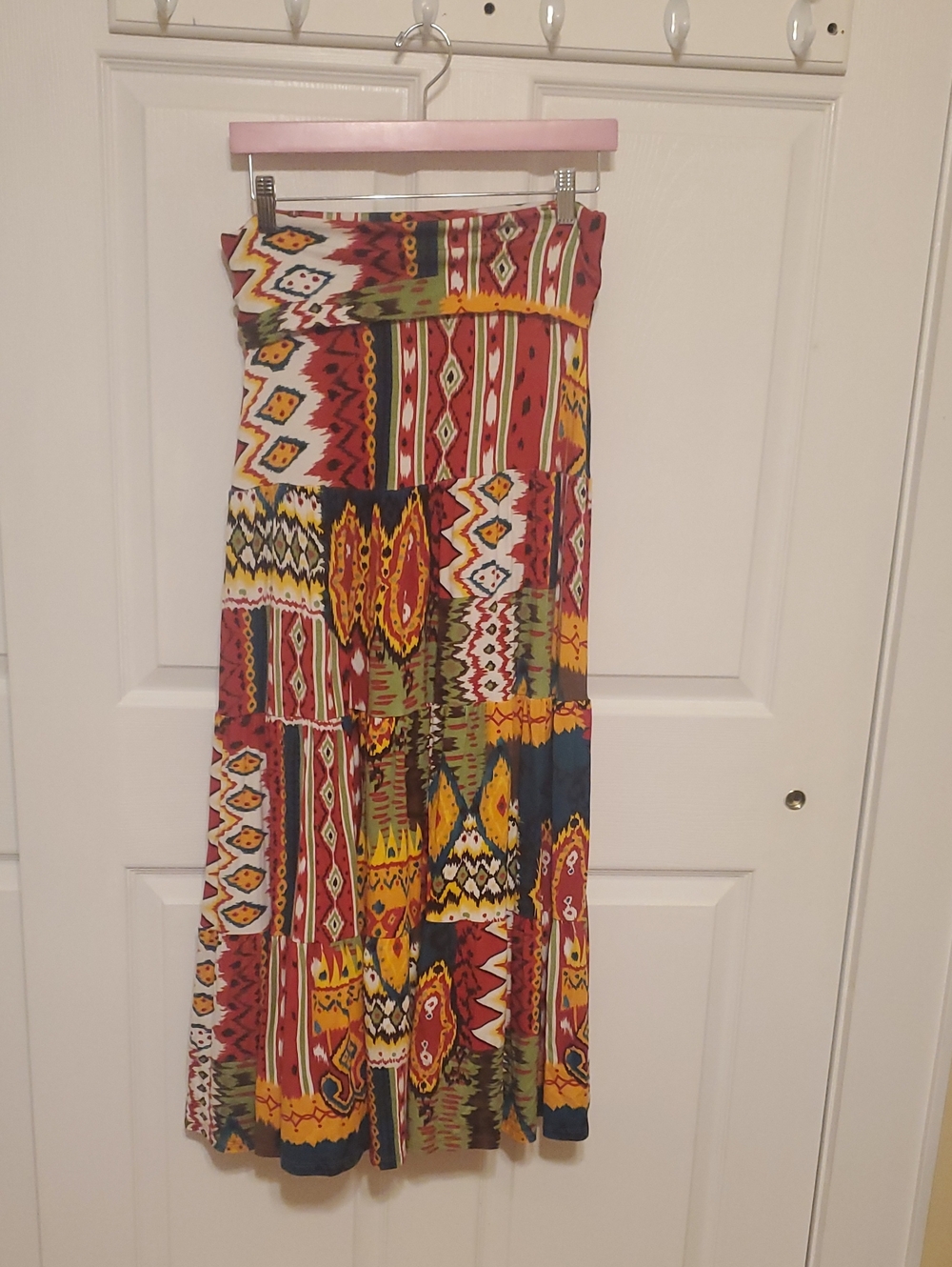 Bohemian Patchwork Maxi Skirt in Red & Yellow